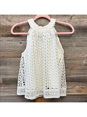 Moon River X Anthropologie Knit Crochet Sleeveless White Top Size Small NWT